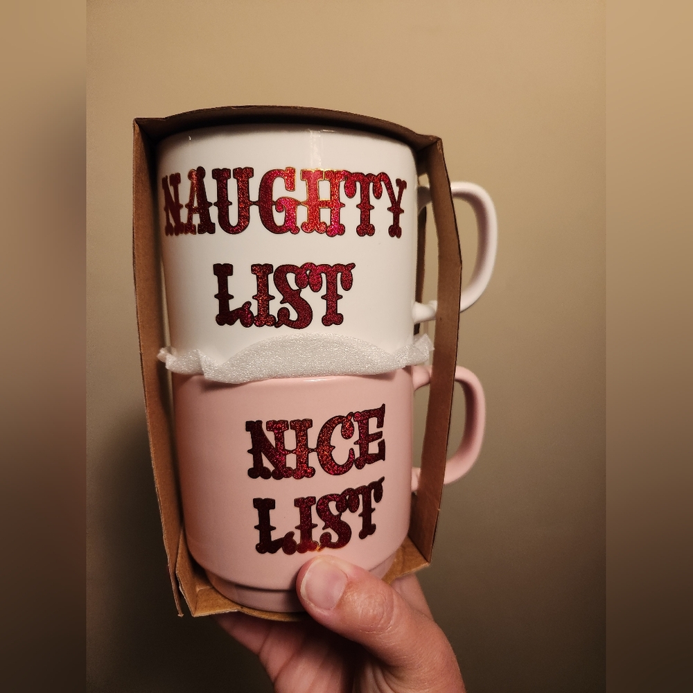 Peppermint and Pine Christmas mugs Naughty Nice List NEW